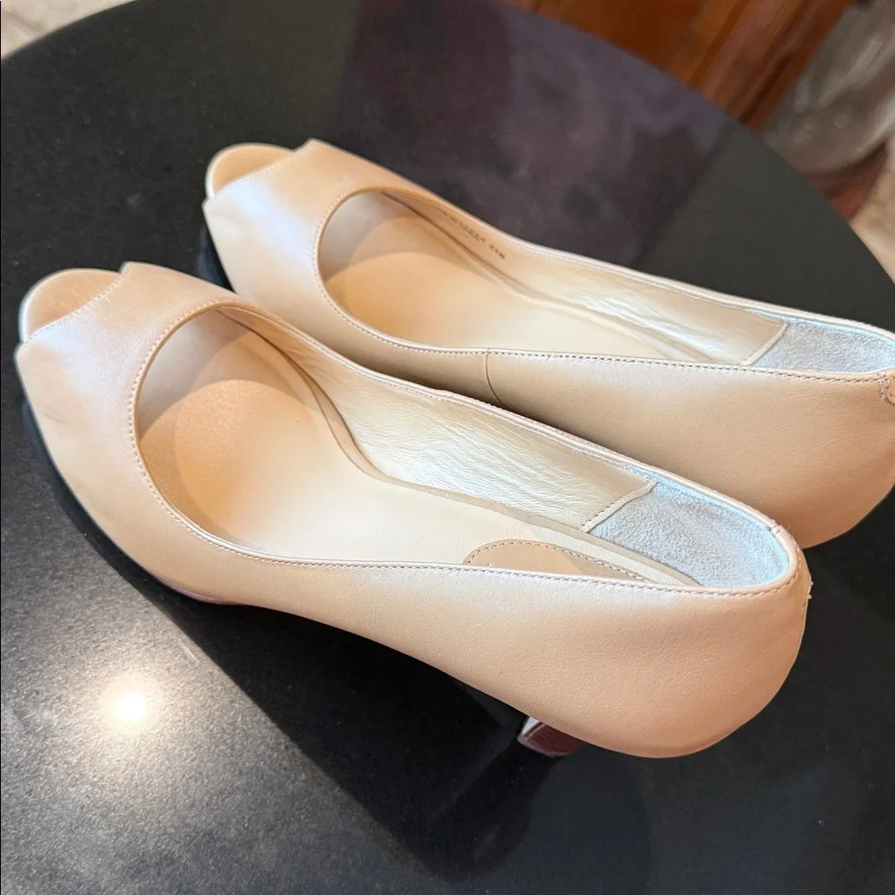 Cole Haan Peep Toe Pumps Nude Tan Leather High Heels Size 6.5B